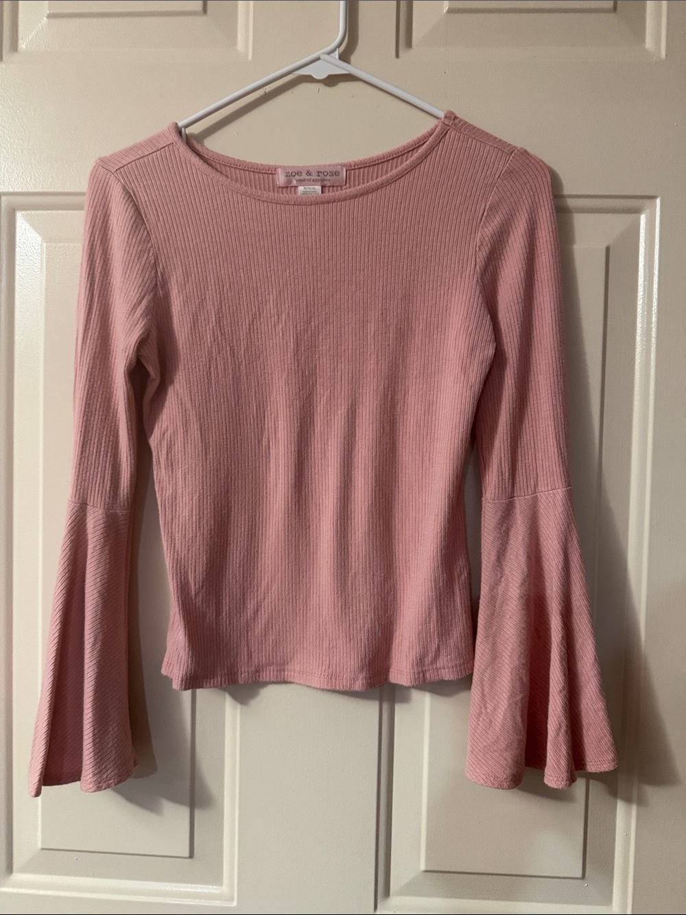 Zoe + Rose Girls' Light Pink Ribbed Bell-Sleeve Top